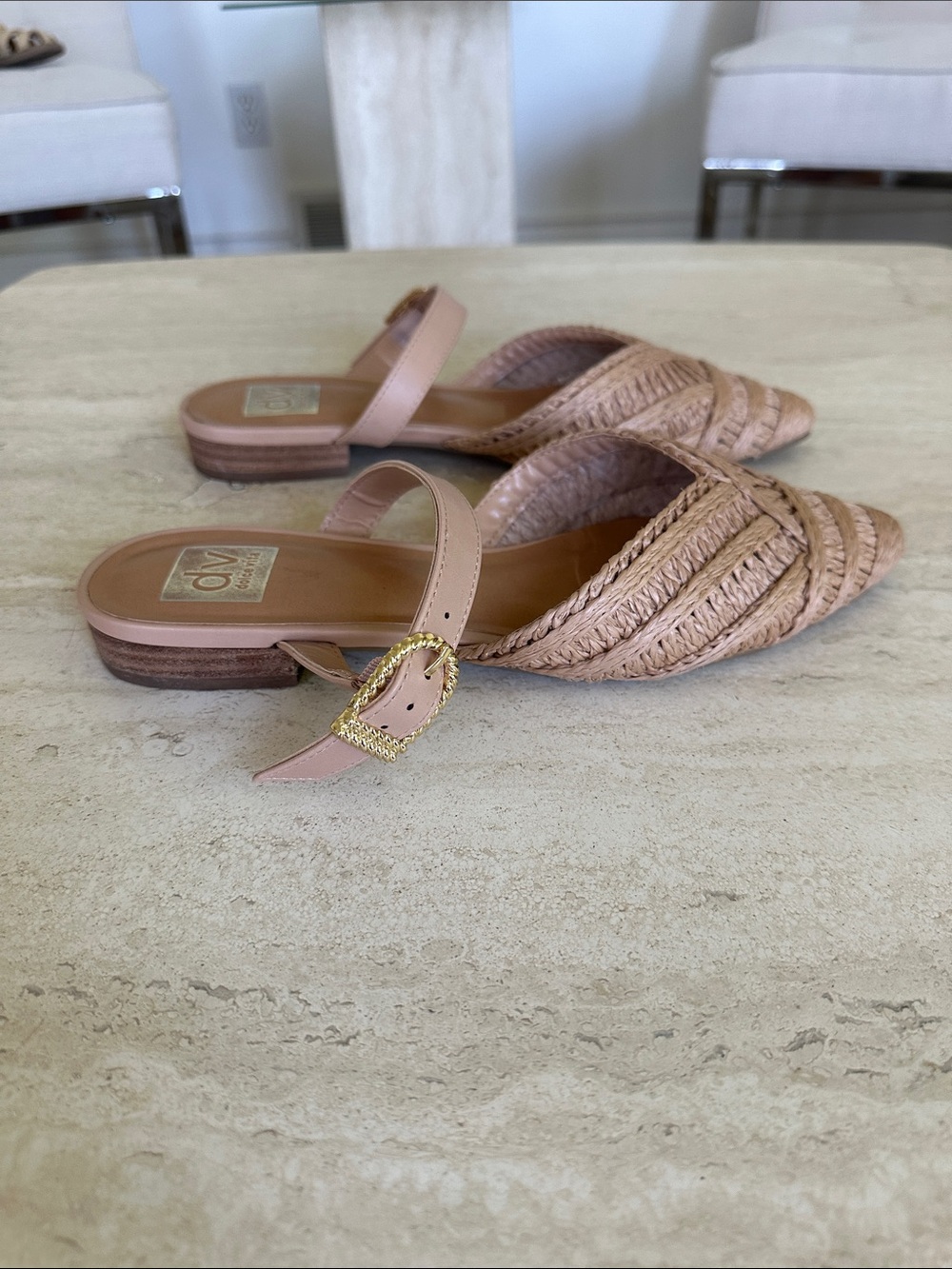 Dolce Vita Nude or Tan Woven Pointed Mules - Picture 4 of 4